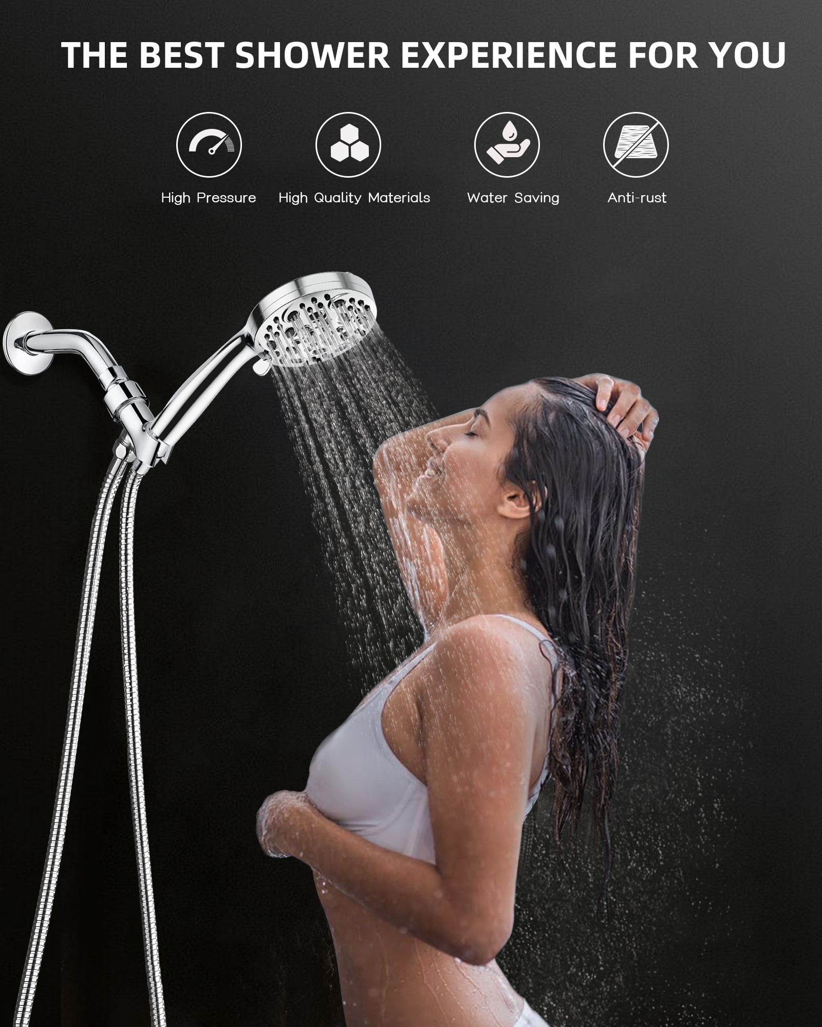 HODVIT High Pressure Handheld Showerhead with 60" Stainless Hose photo 2