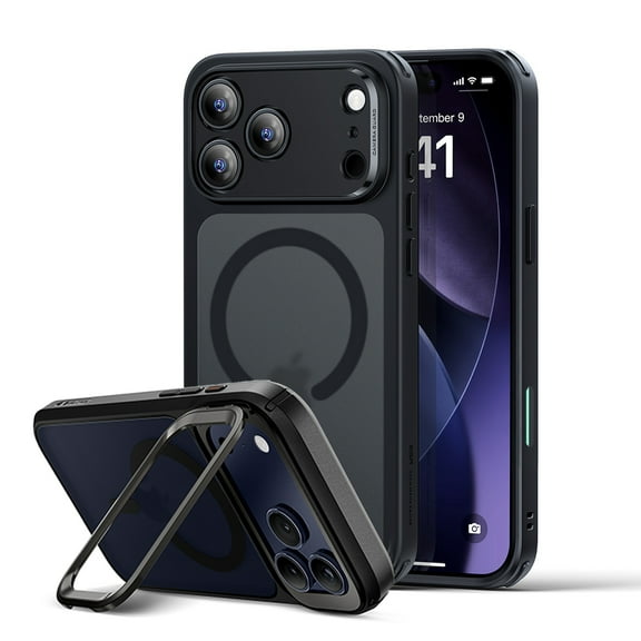 ASTRAEA Magnetic for iPhone 17 Case with Stand [Fit for MagSafe] [Built-in Camera Kickstand] Slim Translucent Matte Military-Grade Drop Protection Case for iPhone 17, Black