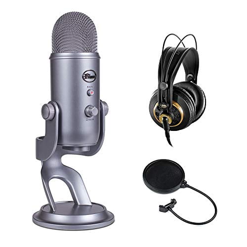 Blue Yeti Usb Microphone Cool Gray With Akg K 240 Studio Professional Stereo Headphones Pop Filter Bundle Walmart Com Walmart Com