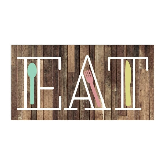 Eat Mocha Parquet Colorful Utensils 20 x 10 Wood Wall Sign Plaque