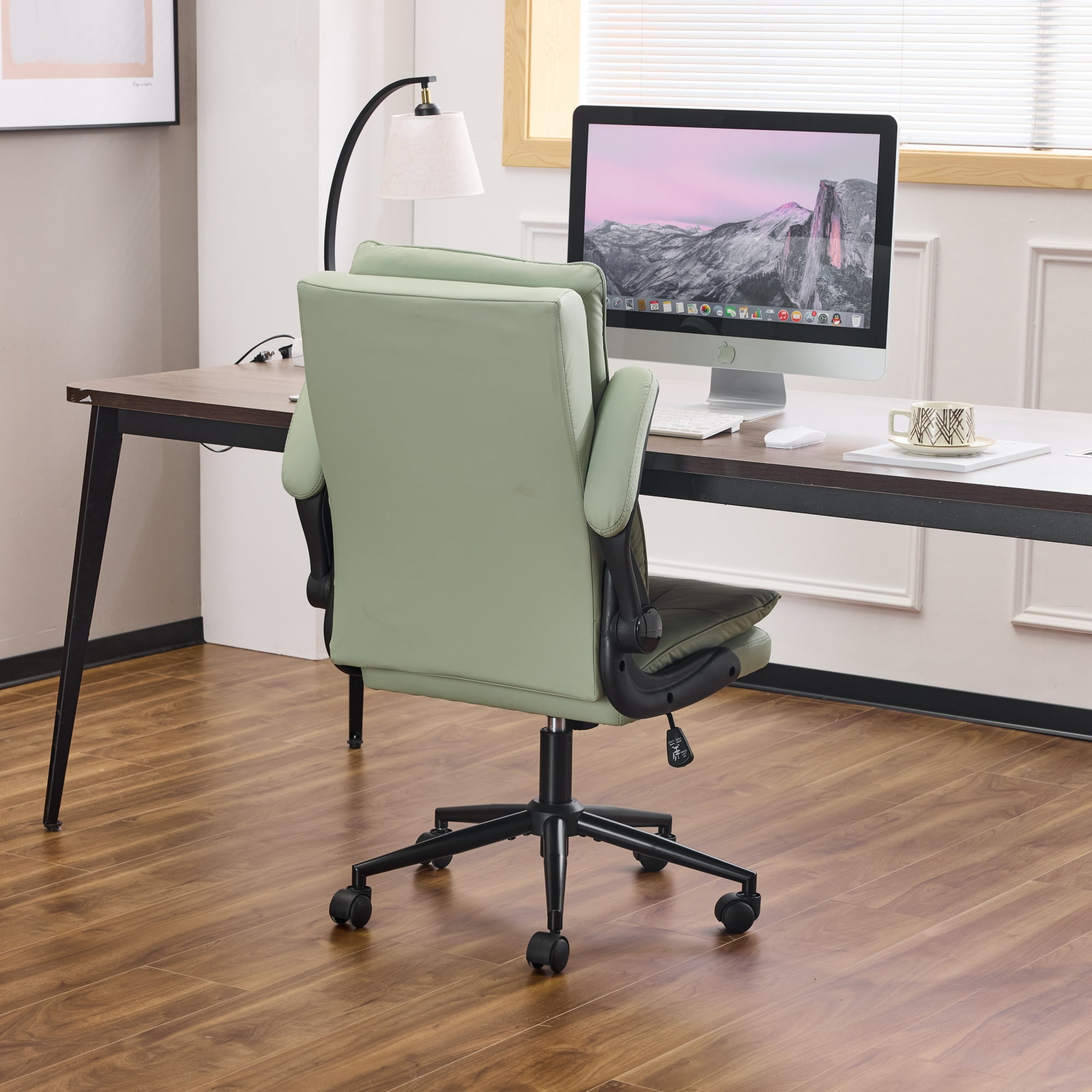 Ktaxon High Back Office Chair – Swivel Desk Chair with Wheels, Adjustable Height & Flip-Up Armrests, Cat Scratch Resistant Fabric Light Green