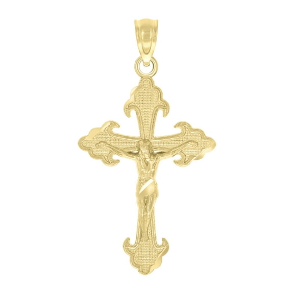 10kt Real Yellow Gold Unisex Textured Crucifix Cross Religious Charm Pendant