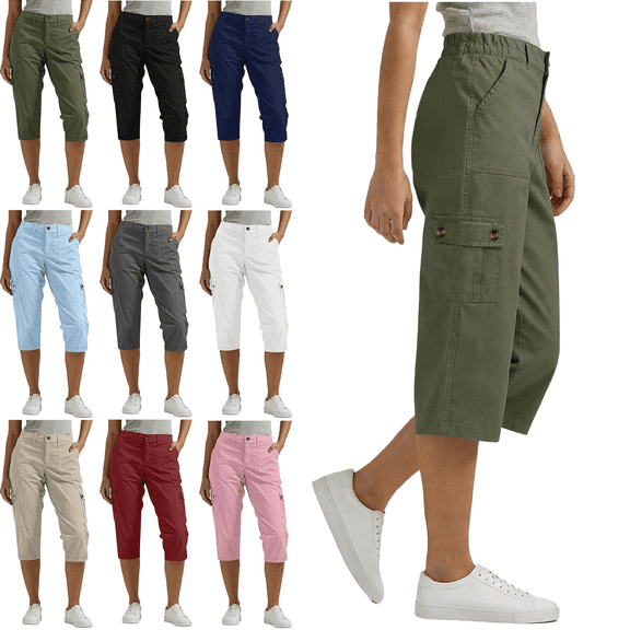 Womens Capris with Pockets Loose Fit Casual Capri Pants Dressy Lightweight Cargo Pants for Hiking Work out Gym Summer Clothes Size S-2XL