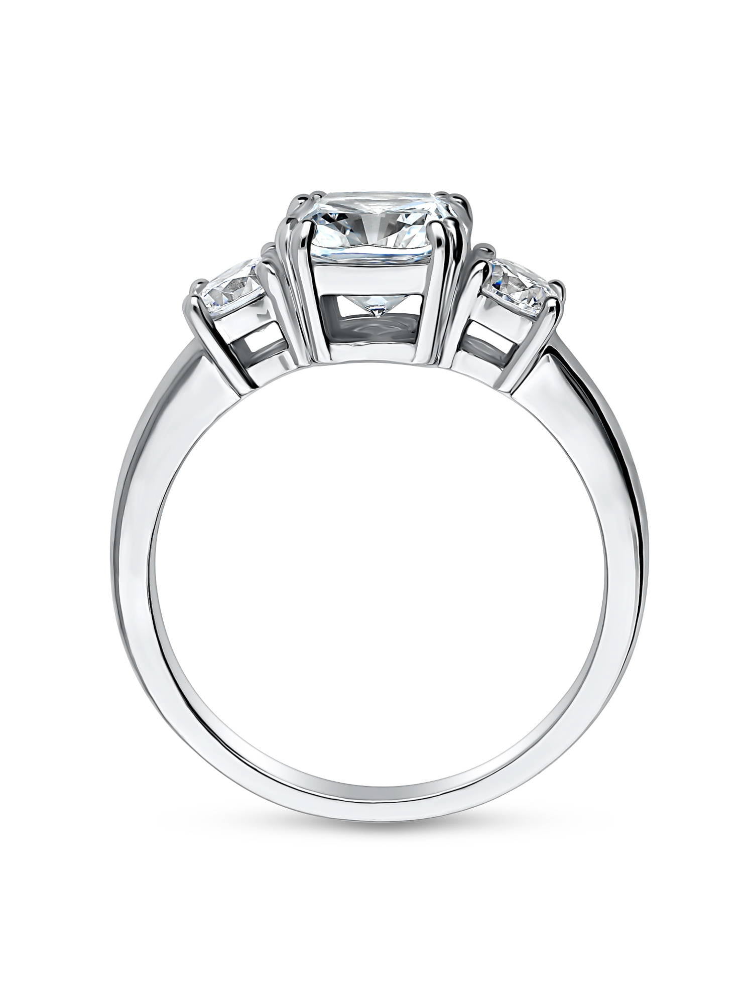 BERRICLE Sterling Silver 3-Stone Wedding Engagement Rings 2 Carat Cushion Cut Cubic Zirconia CZ Promise Ring for Women, Rhodium Plated Size 10
