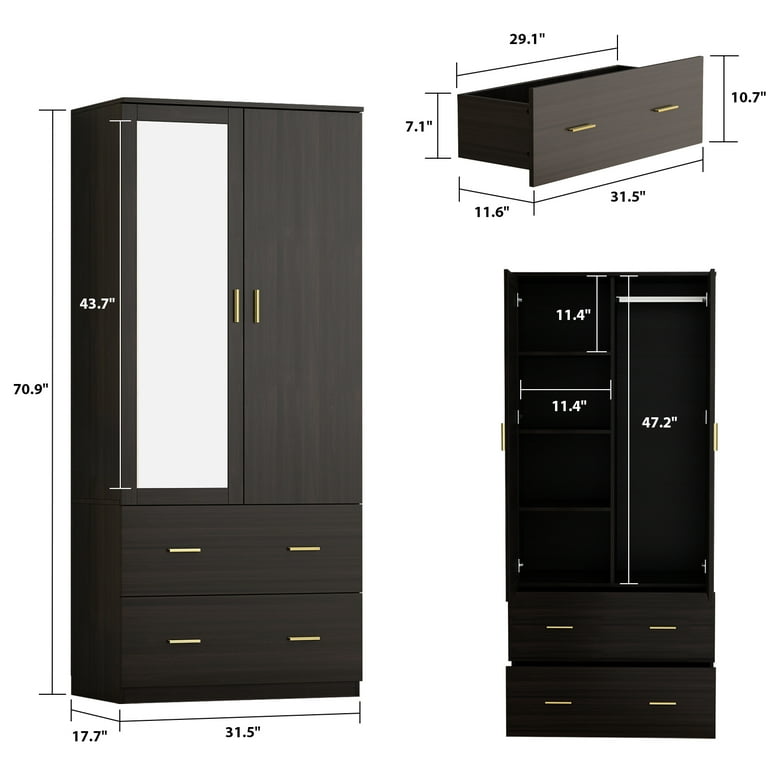 Custom Colored Alta Wardrobe Armoire Package - 3 Door, 2 Drawer Package - Left