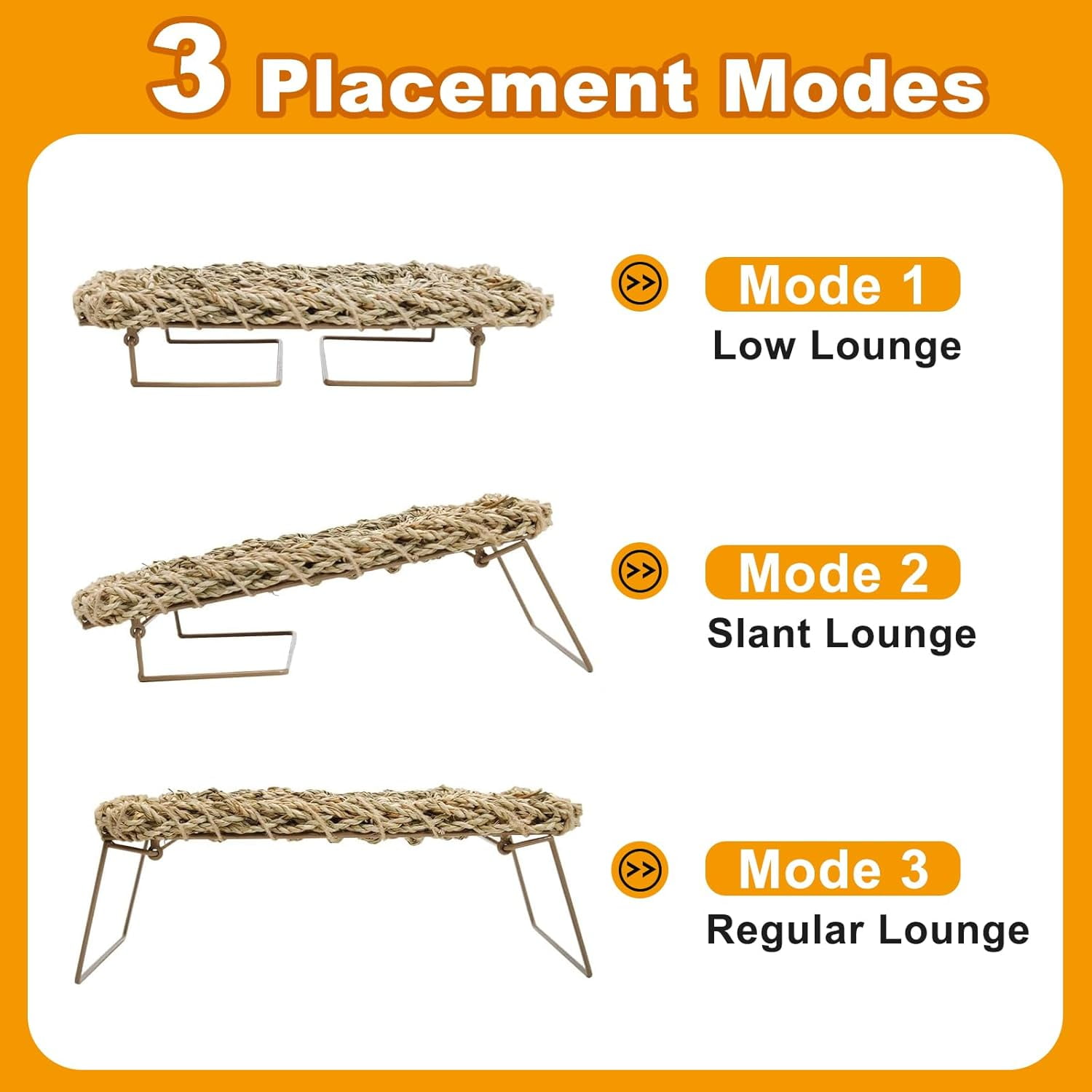 Bearded Dragon Hammock - Reptile Tank Accessories with Adjustable Metal Legs - Natural Seagrass Basking Platform Bed Habitat