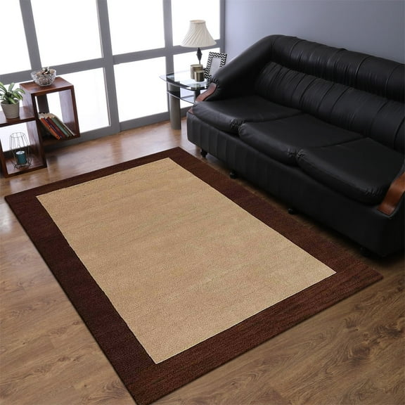 Rugsotic Carpets Hand Tufted Wool Eco-Friendly Area Rugs - 6'x9', Rectangle, Beige Brown, Modern Contemporary Design, High Pile Handmade Anti Skid Rugs for Living Room, Bed Room (K00201)