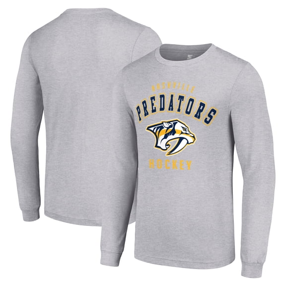 Men's Starter Heather Gray Nashville Predators Logo Long Sleeve T-Shirt
