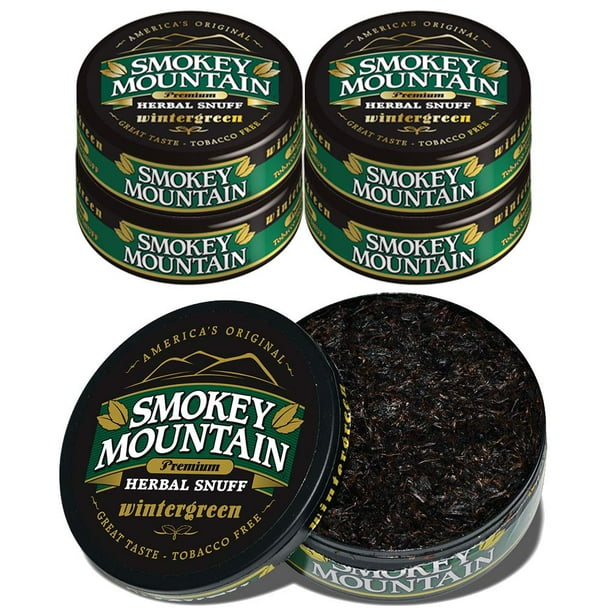 Smokey Mountain Wintergreen Snuff, 5 Cans, no Tobacco and no Nicotine