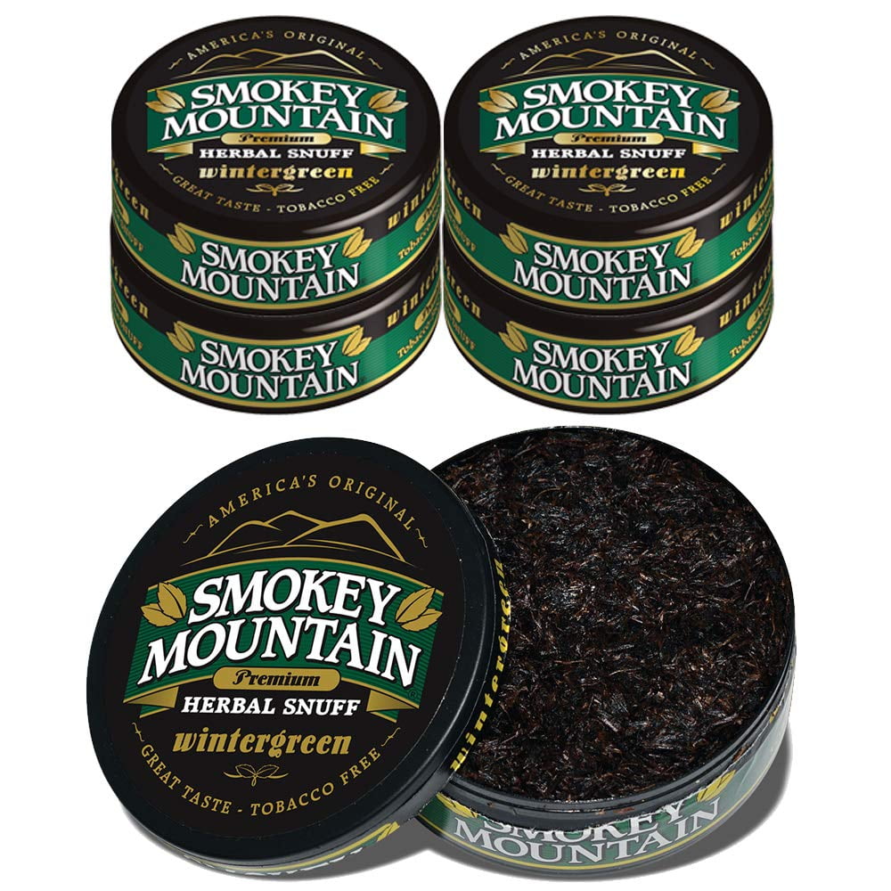Smokey Mountain Wintergreen Snuff, 5 Cans, no Tobacco and no Nicotine