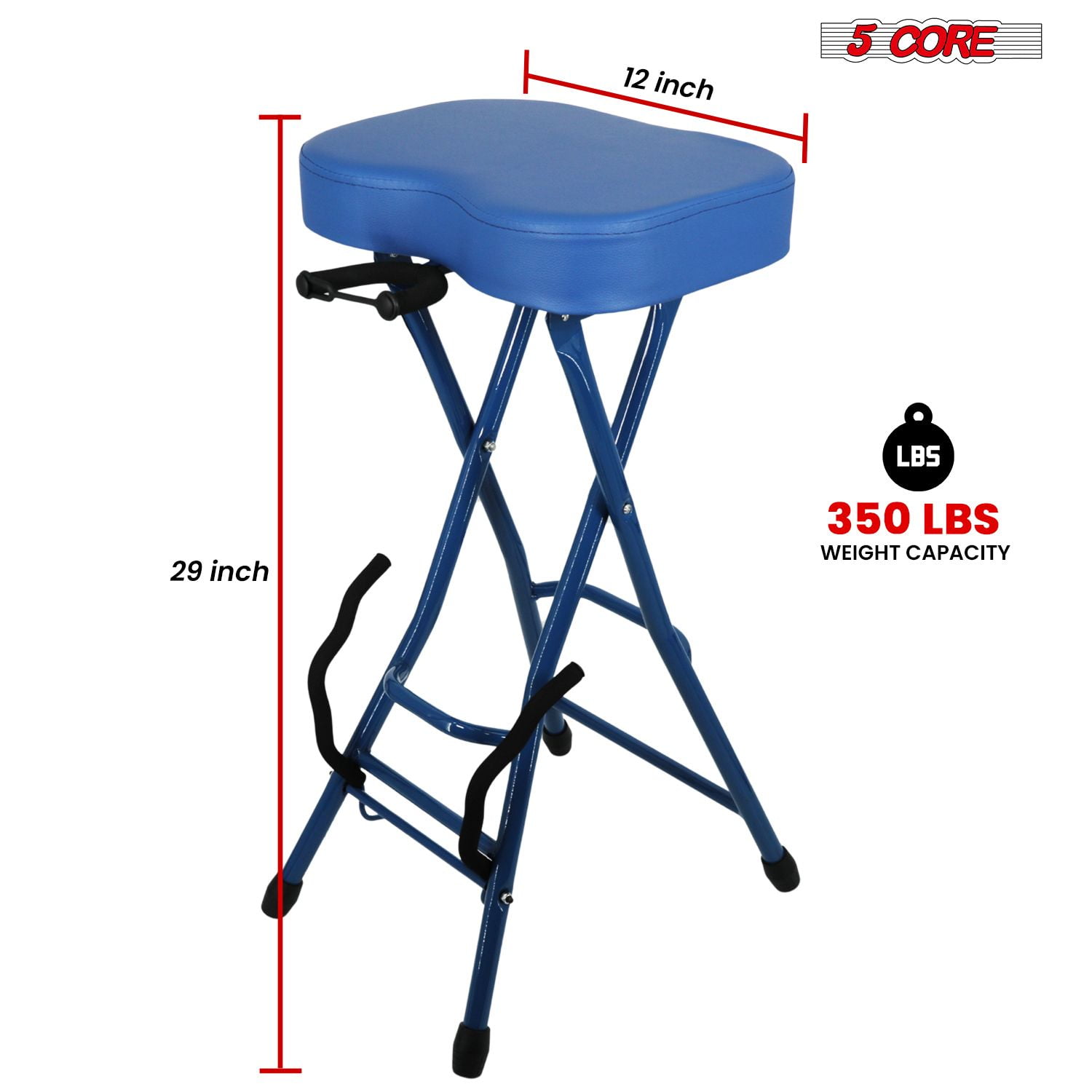 Guitar Stool with Built-in Neck Rest & Foot Rest, Foldable Padded Chair 3.15" Seat Heavy Duty 350 lb Capacity