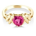 thumbnail image 2 of Gem Stone King 1.40 Ct Heart Shape Pink Created Sapphire 18K Yellow Gold Plated Silver Ring (Size 6), 2 of 3