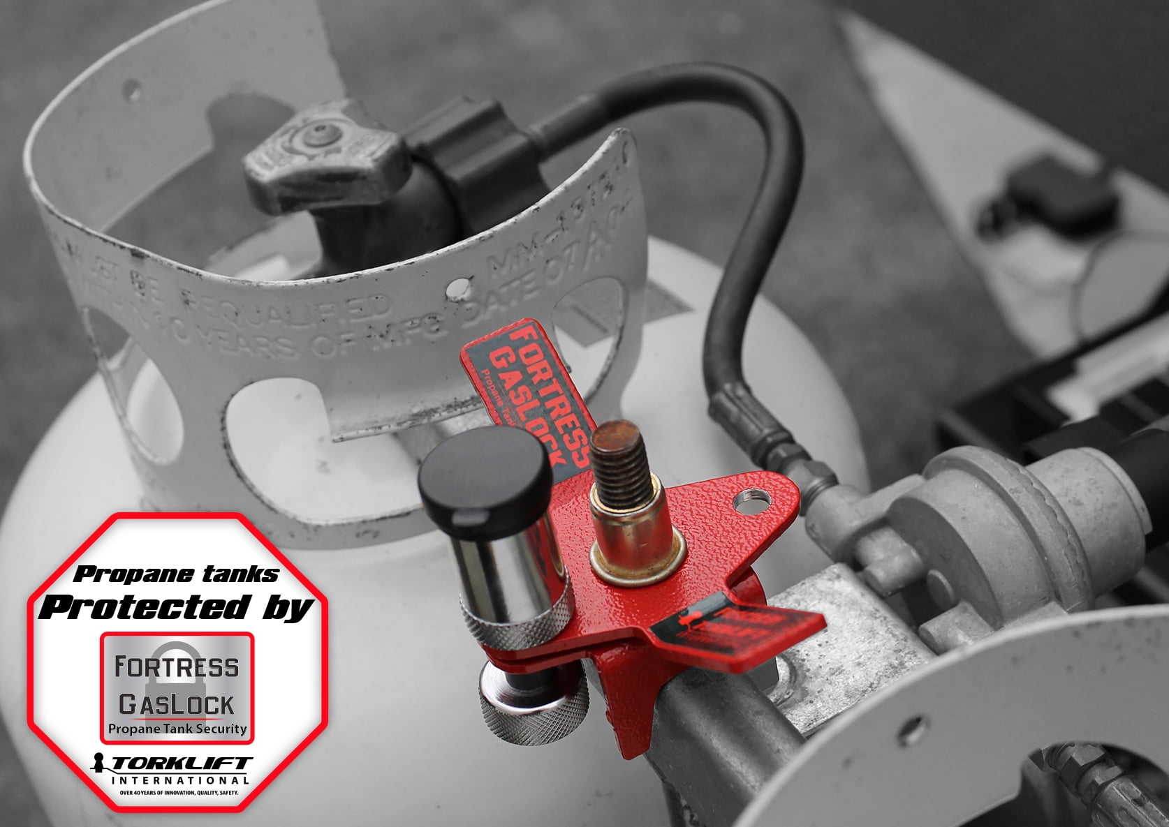 Torklift A7701 Propane Tank Lock Fortress Use With RV or Camper Mounted Tanks; Key Lock; 3/8