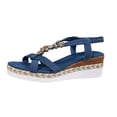 thumbnail image 3 of IWRICH Womens Wedge Sandals Flower Low Heel Dressy Sandals Elastic Ankle Strap Rhinestone Summer Comfortable Shoes Blue3 9.5, 3 of 9