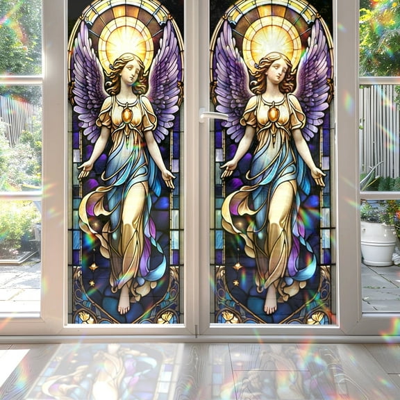 89Bloom Window Film Angel & Divine Light 17.7 x 39.4 in for Glass Door Anti UV Privacy Use