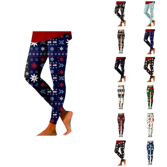 Christmas Leggings for Women High Waisted Santa Claus Print Ankle Length Seasonal Printed Leggings Soft Brushed Pants
