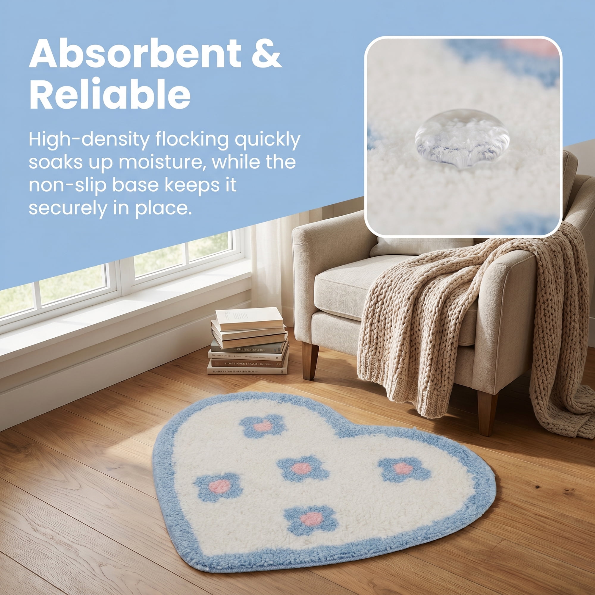 Unique Bargains Small Heart Rug Non-Slip Soft Shaggy Faux Fur Area Rug 19" x 16" Blue