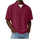 thumbnail image 2 of Blusas y camisas de manga corta y cuello redondo para hombre, de pana, color liso, informales, a la moda, con medio botón, cuello alto, manga corta, de poliéster., 2 of 6
