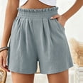 thumbnail image 2 of Zulora Women's Solid Color Shorts With Ruffled Waist And Pockets High Waisted Casual Elastic Waist Summer Beach Daily Shorts​, 2 of 7