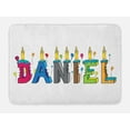 thumbnail image 1 of Daniel Bath Mat, Grooving Cheerful Male Name with Happy Occasion Birthday Theme Bite Marked Cake, Non-Slip Plush Mat Bathroom Kitchen Laundry Room Decor, 29.5 X 17.5 Inches, Multicolor, Ambesonne, 1 of 2
