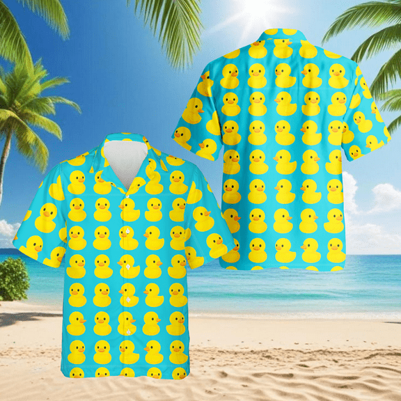 Duck Pattern Hawaiian Shirt for Men, Button Down Summer Beach Short Sleeve, S-5XL