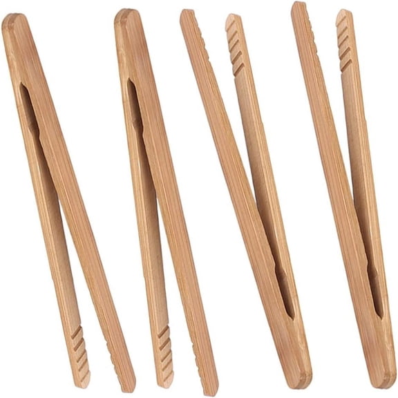 4 Pack Bamboo Toast Tongs, 7 Inches Mini Wood Cooking Tong with Anti-slip Design Great for Serving Food/Toaster/Bread & Pickles/Sugar/Barbecue,Small Kitchen Tongs Multi-use for Salad, Grilling