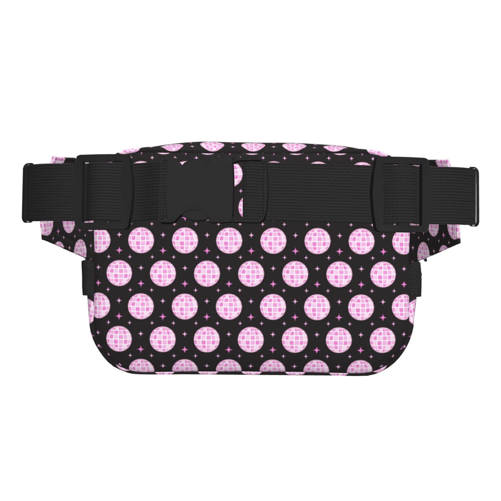 Picia Pink Groovy Disco Ball Print Square Double-Layer Waist Bag Mini Adjustable Waist Belt Bag Exercise Running Travel Hiking