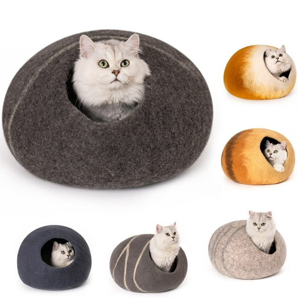 Mewoofun Medium Cat Cave Bed,for Indoor Cats and Kittens,Handmade Wool