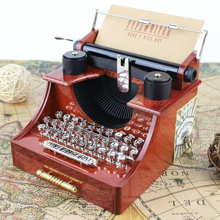 Flmtop Creative Retro Typewriter Music Box Desktop Home Office Decor Kids Toy Gift, Size: 16, As Shown