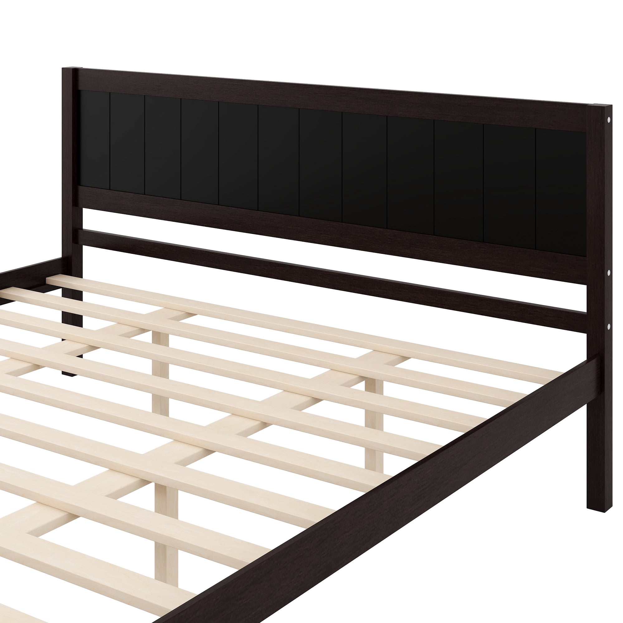 Euroco King Size Wood Platform Bed with Headboard and Slats, Espresso