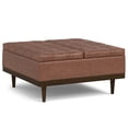thumbnail image 3 of Simpli Home Mariah 36 inch Wide Contemporary Rectangle Lift&nbsp;Top Table Storage Ottoman in Distressed Saddle Brown Vegan Faux Leather, 3 of 16