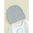 thumbnail image 6 of Suealasg Baby Boy Girl 3Pcs Clothes Outfit Letter Print Long Sleeve Rompers and Elastic Pants Beanie Hat Set 3 6 9 12 18 Months Infant Fall Clothes, 6 of 9