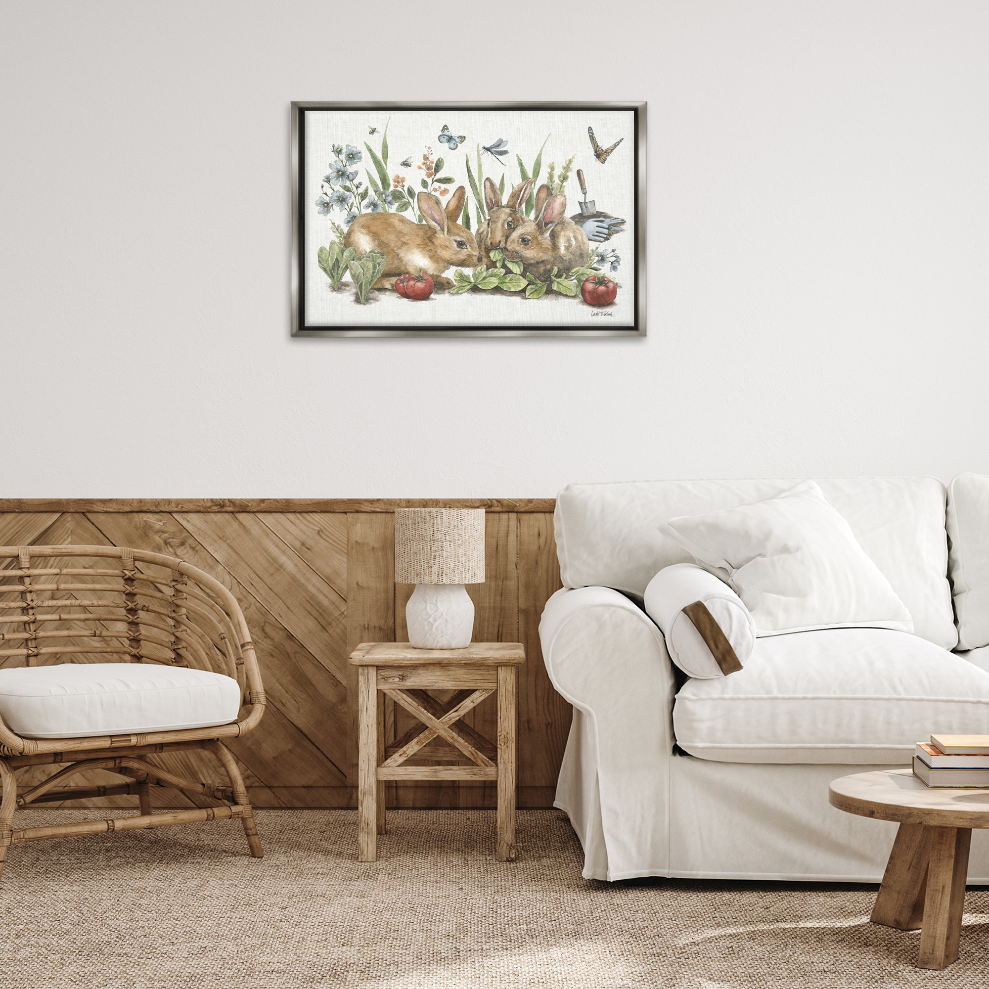 Stupell Industries Garden Patch Scene Botanical & Floral Painting Gray Floater Framed Canvas Art Print Wall Art, 31 x 21