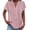 Pink, variant on Womens Notched V-Neck Short Sleeve Blouse Blue White Vertical Stripe Loose Fit Linen-Look Lightweight Breathable Casual Everyday Tunic Top