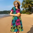thumbnail image 4 of Lsque Hawaii Palms Print Women's Casual Dress T-Shirt Summer Short Sleeve Scoop Neck Swing Dresses, 4 of 6