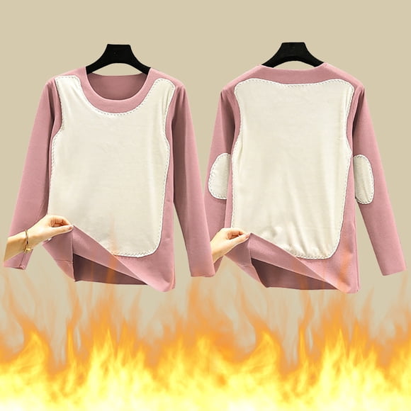 DondPO Plus Size Tops Womens Long Sleeve Tops Women's Seamless Thermal Underwear Top Autumn Winter Long-sleeved Top Heating Bottoming Waist And Belly Top Womens Hoodies Pullover Womens Tops Pink L