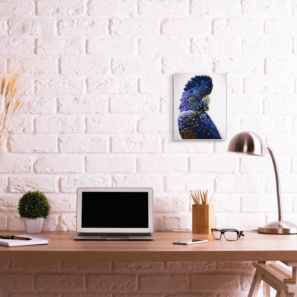 Stupell Industries Tropical Parrot Bird Feathers Blue Gold Jungle Animal Graphic Art Unframed Art Print Wall Art, 10x15, by Urban Road