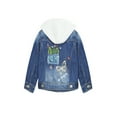 thumbnail image 2 of KIDSCOOL SPACE Little Girl White Detachable Hood Flower Embroidered Jean Jacket,White Cap,13-14 Years, 2 of 7