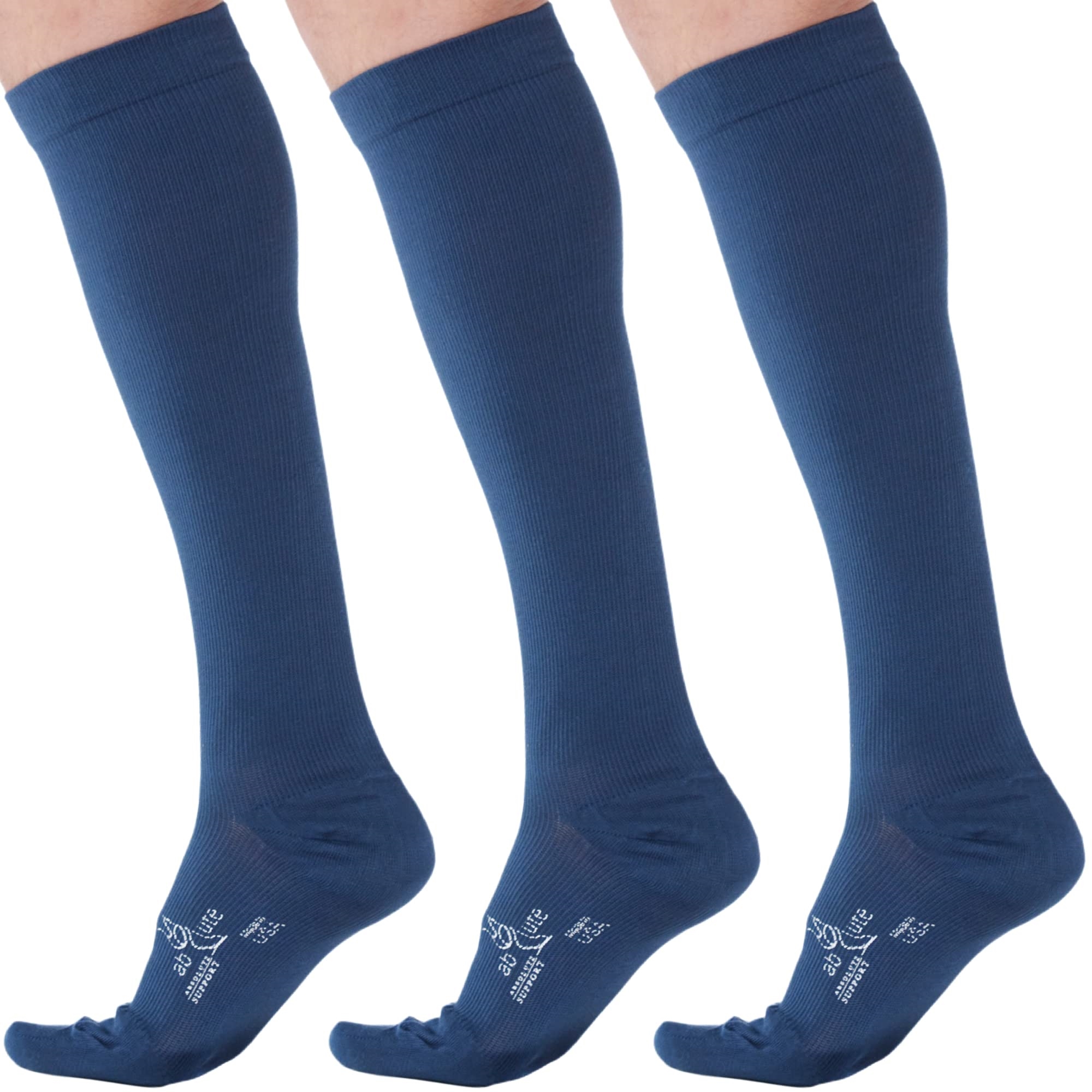 (3 Pairs) Made in USA Support Socks for Women Men 2030mmHg Navy, X