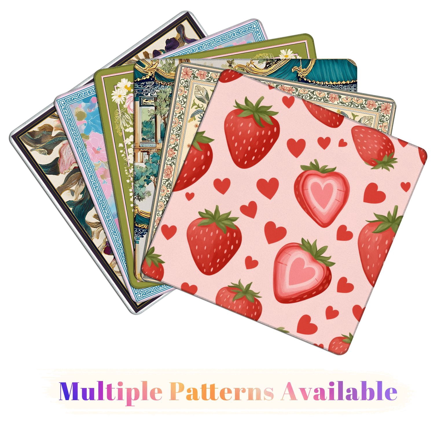 Mahjong Mat 31.5" x 31.5" Strawberry Heart Pastel Pink Non-Slip Noise Reduction American Mahjong Tiles Table Cover for Dominoes Poker Card Board Games Gift
