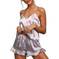 thumbnail image 4 of SMZ Women's Sexy Silk Satin Ruffled Pajamas Sets Cami Shorts Sets Sleepwear, 4 of 7