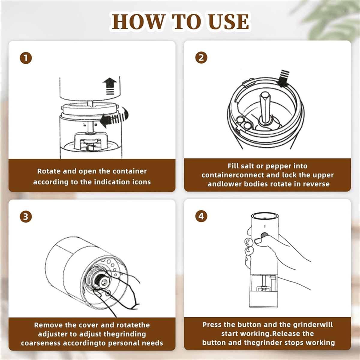 Electric Salt and Pepper Grinder Set-Automatic Pepper and Salt Grinder Refillable with 6Adjustable Coarseness Adjustable