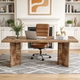 thumbnail image 2 of 63 Inch Farmhouse Executive Desk Vintage Computer Desk Large Wood Writing Desk Conference Table Workstation For Home Office Study (Light Oak Brown), 2 of 8