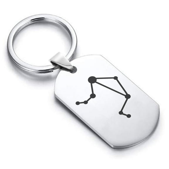Stainless Steel Libra (Scales) Astrology Constellation Dog Tag Keychain Circle Ring