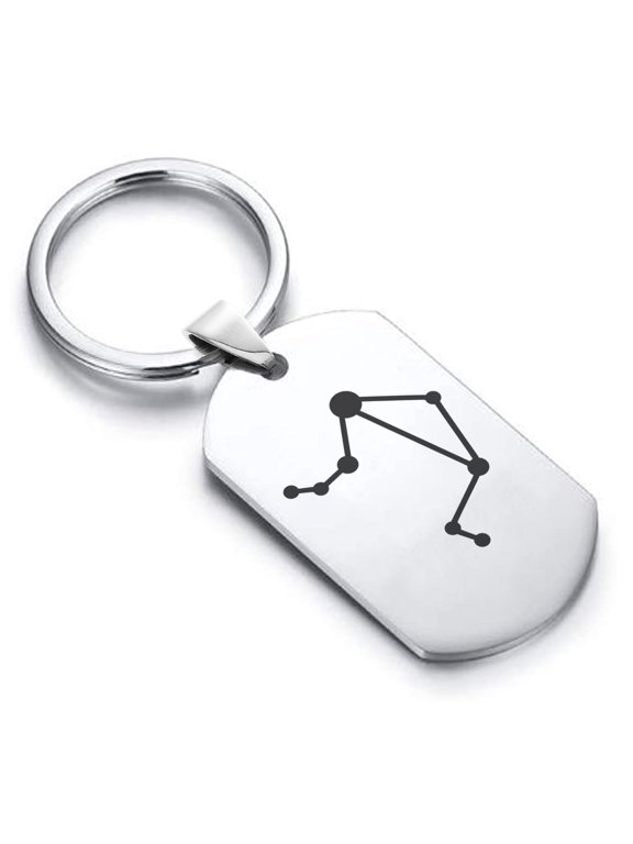 Stainless Steel Libra (Scales) Astrology Constellation Dog Tag Keychain Circle Ring