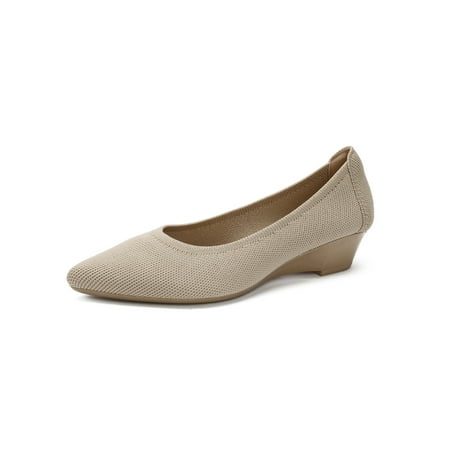 

Lacyhop Womens Heels Low Heel Dress Shoe Pointed Toe Wedge Pumps Shoes Women Comfort Wedges Non-Slip Slip On Apricot 7.5