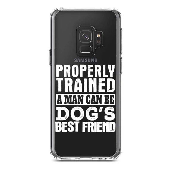 DistinctInk Clear Shockproof Hybrid Case for Samsung Galaxy S9 (5.8" Screen) - TPU Bumper Acrylic Back Tempered Glass Screen Protector - Properly Trained Man Dog's Best Friend