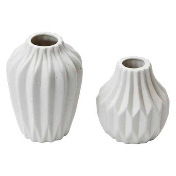 Flower Arrangement Vase Ceramic Vase Mini Flower Container Desktop Adornment - High (White)