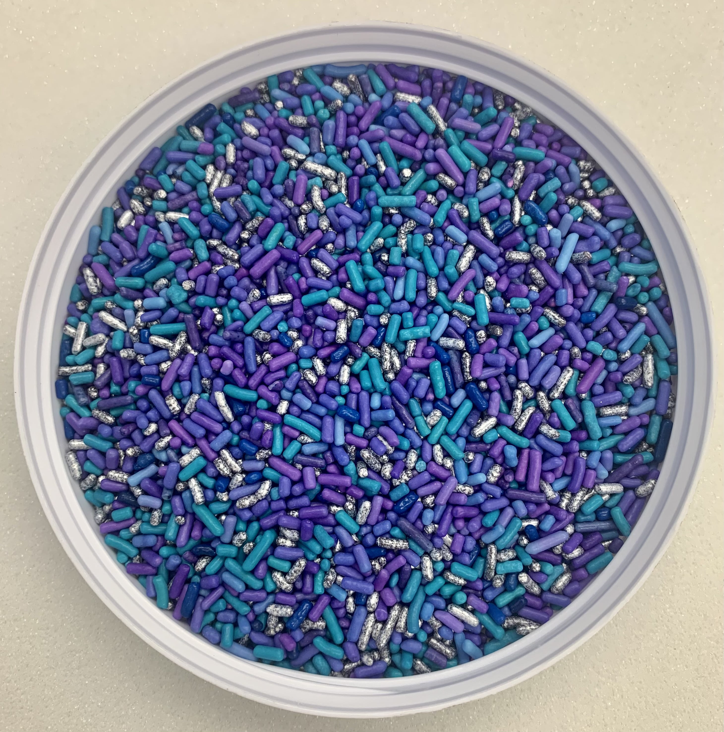 Teal, Purple, and Silver Jimmy Decorette Confetti Sprinkles, Cake