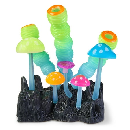 Aqua Culture Glow in the Dark Tube Mushrooms Aquarium Ornament, Silicone Material
